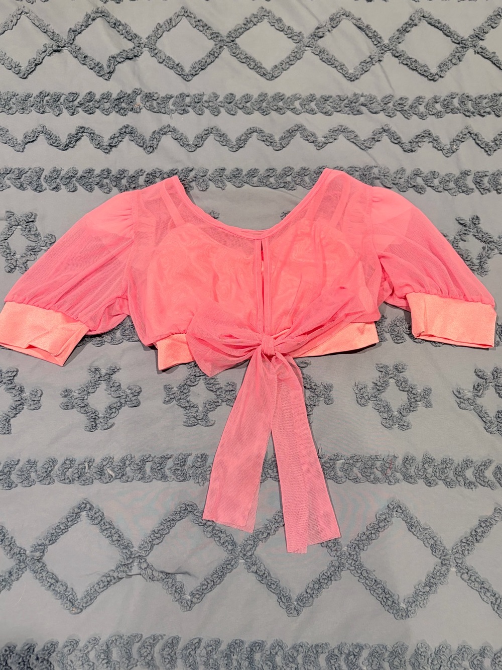 Kelle Pink Tie-Front Sheer Crop Top Child Large